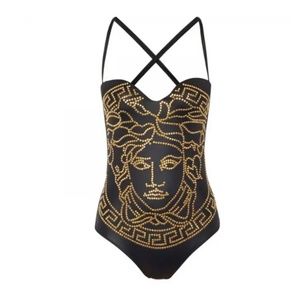 Versace Medusa face logo studded swimsuit